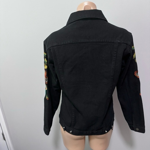 Gianni Bini Embroidered Black Jean Jacket Florals Small - Picture 5 of 6